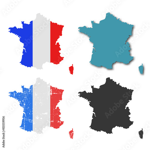 Collection of France silhouettes - abstract line country borders, France vector icons