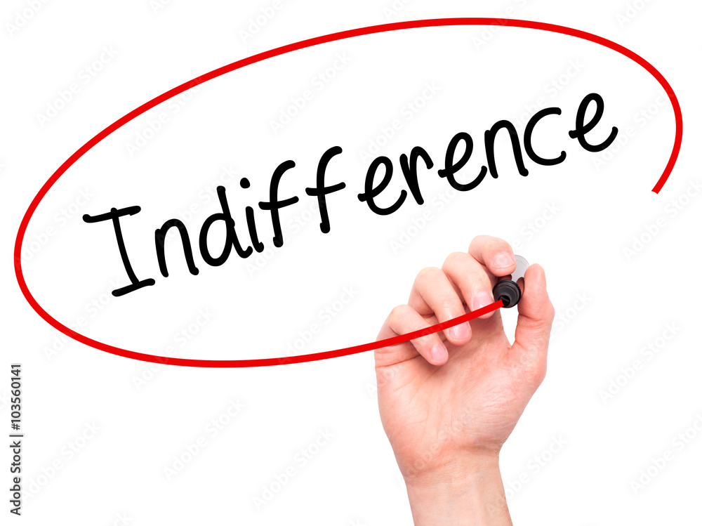 Man Hand writing Indifference with black marker on visual scree Man Hand writing Indifference with black marker on visual scree