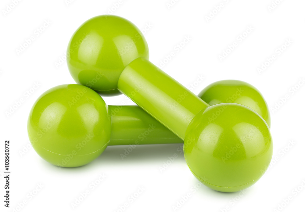 Pair of green dumbbells for fitness Pair of green dumbbells for fitness