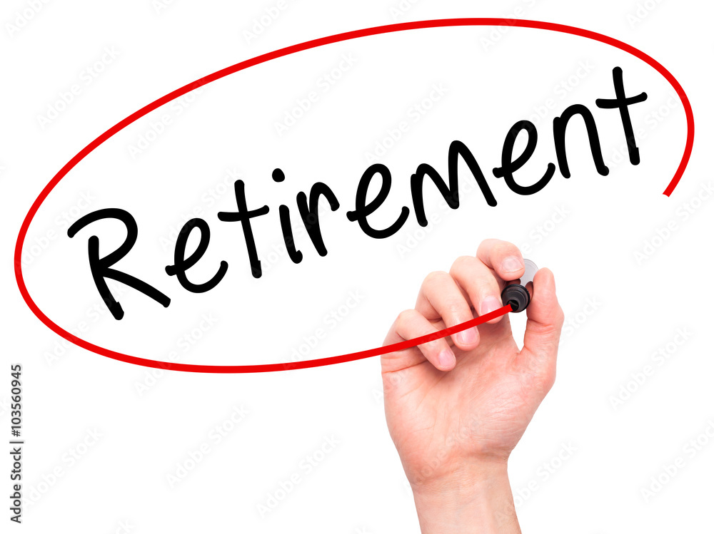 Man Hand writing Retirement with black marker on visual screen Man Hand writing Retirement with black marker on visual screen