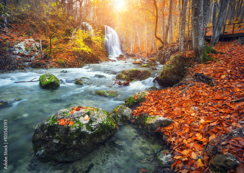 Beautiful waterfall at moun...