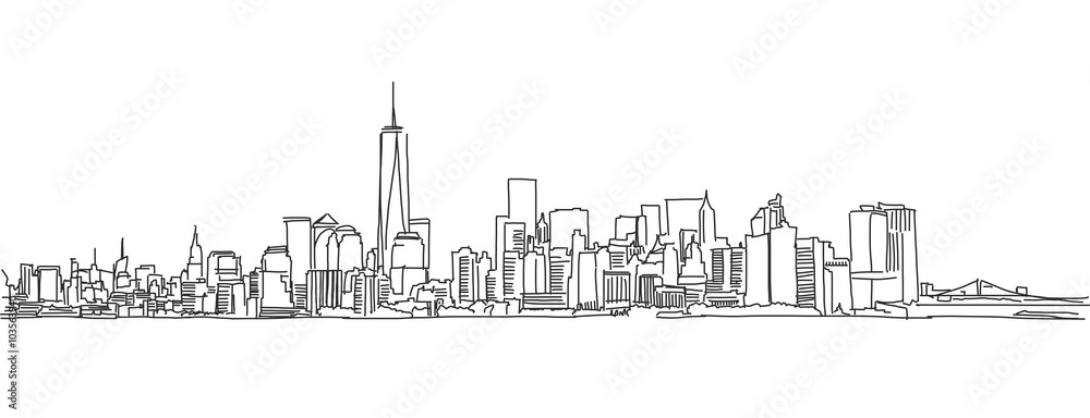 Fototapeta Wolna ręka szkic panoramę Nowego Jorku. Vector Scribble