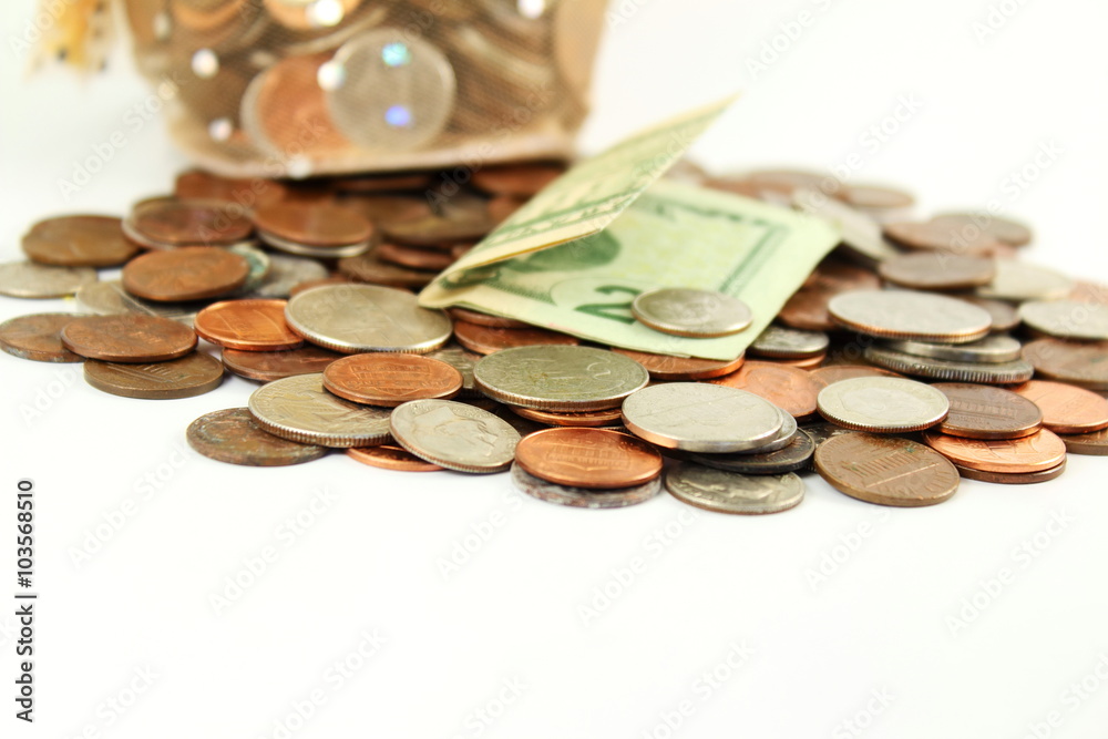 money bag with coin on white background money bag with coin on white background