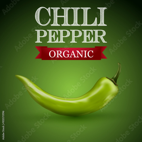Green chili pepper with a logo on a green background.