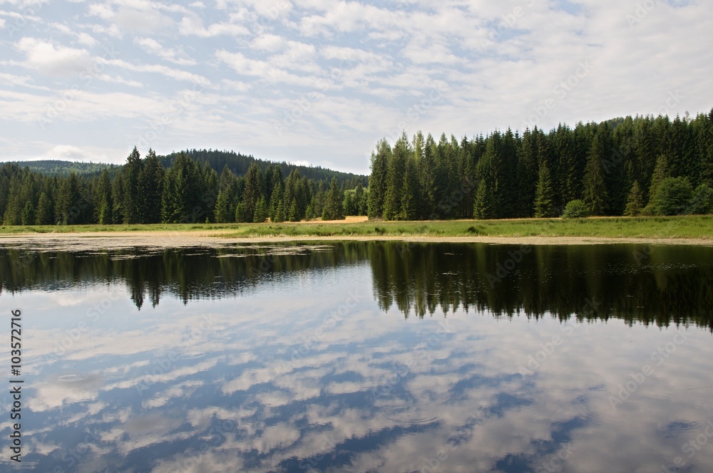 Hutsky pond in Novohradske mountains, south Bohemia, Czech republic