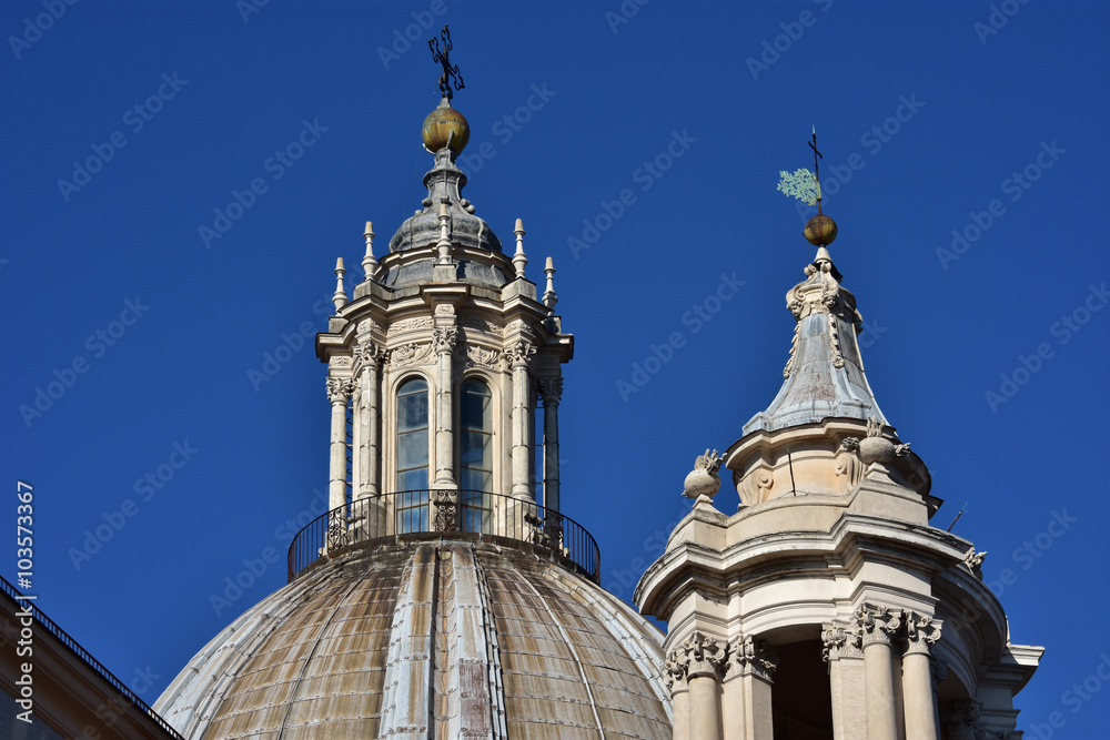 Baroque spires and roof lantern in Rome
