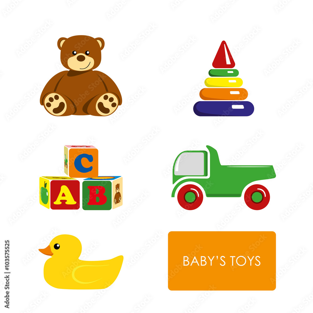 Set of children's toys on a white background Set of children's toys on a white background