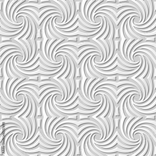Vector damask seamless 3D paper art pattern background 076 Spiral Cross Curve 