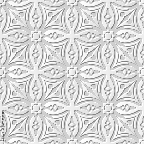 Vector damask seamless 3D paper art pattern background 077 Cross Flower Kaleidoscope 