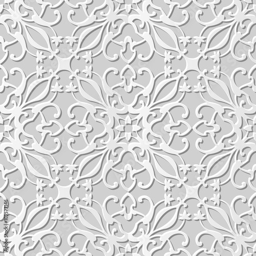 Vector damask seamless 3D paper art pattern background 080 Spiral Plant Cross
