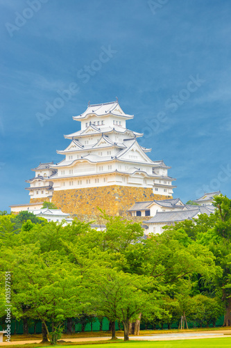 Himeji Jo Castle Trees Blue Sky Centered V photo