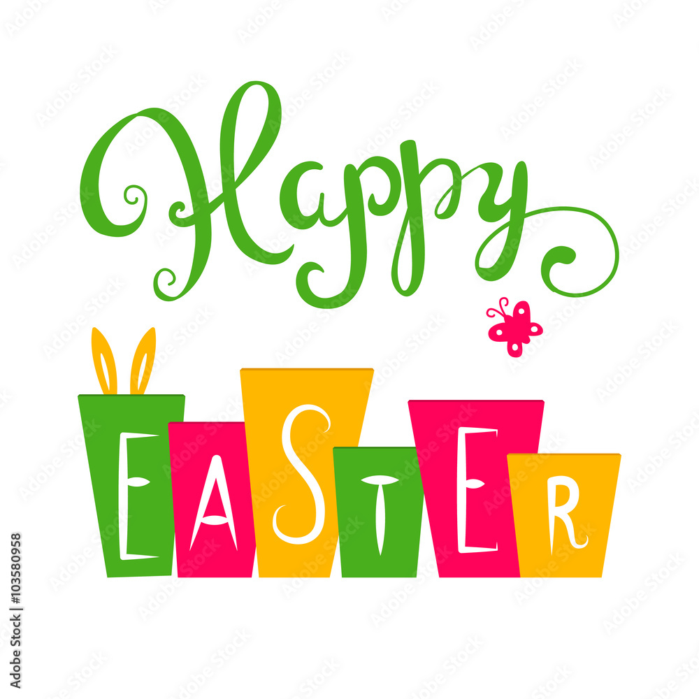 Fototapeta premium Happy Easter card. Easter hand lettering. Hand calligraphy Happy Easter.