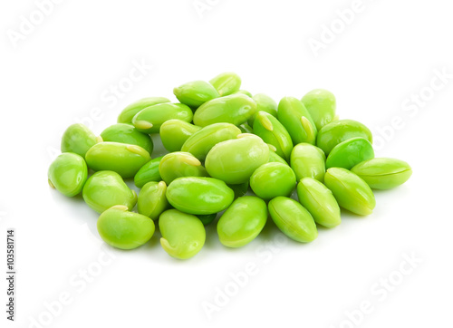 green soybeans isolated on white background