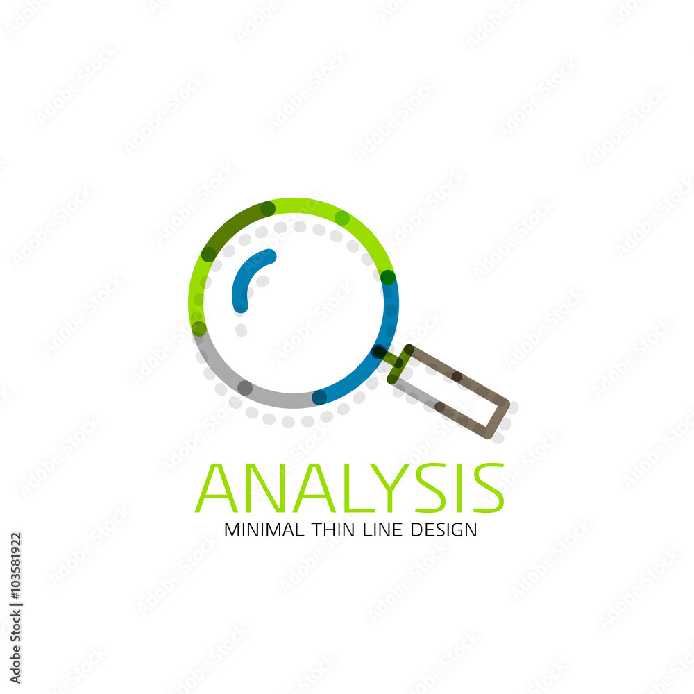Vector thin line design logo magnifying glass, search and find or zoom logotype concept. Linear minimalistic business icon Vector thin line design logo magnifying glass, search and find or zoom logotype concept. Linear minimalistic business icon