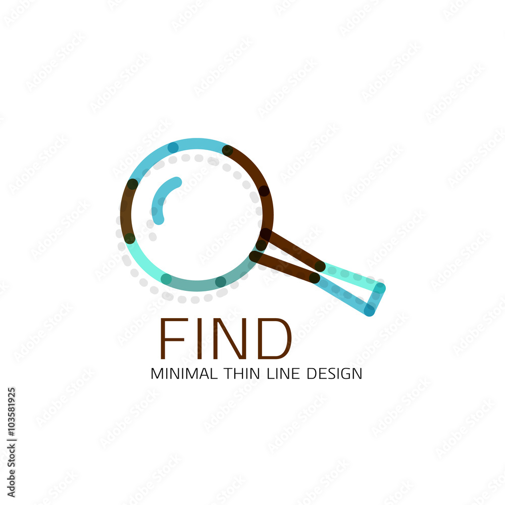 Vector thin line design logo magnifying glass, search and find or zoom logotype concept. Linear minimalistic business icon Vector thin line design logo magnifying glass, search and find or zoom logotype concept. Linear minimalistic business icon