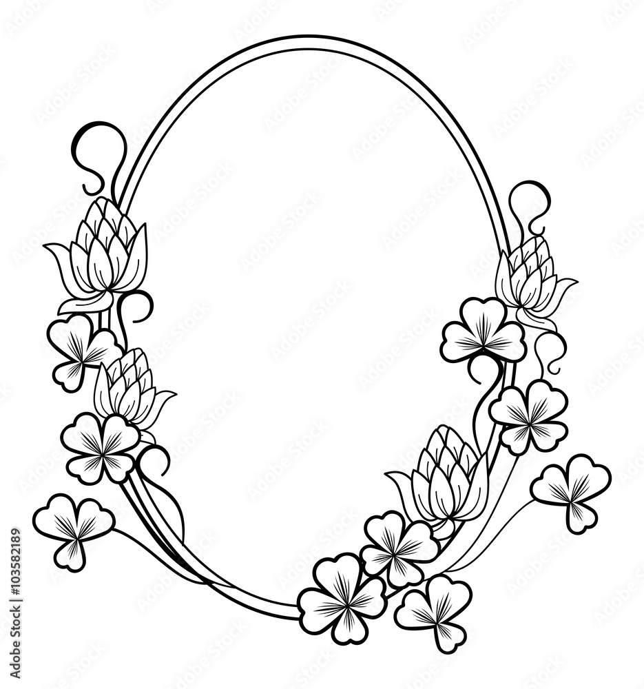 Oval outline label with clovers and free space for your text Oval outline label with clovers and free space for your text