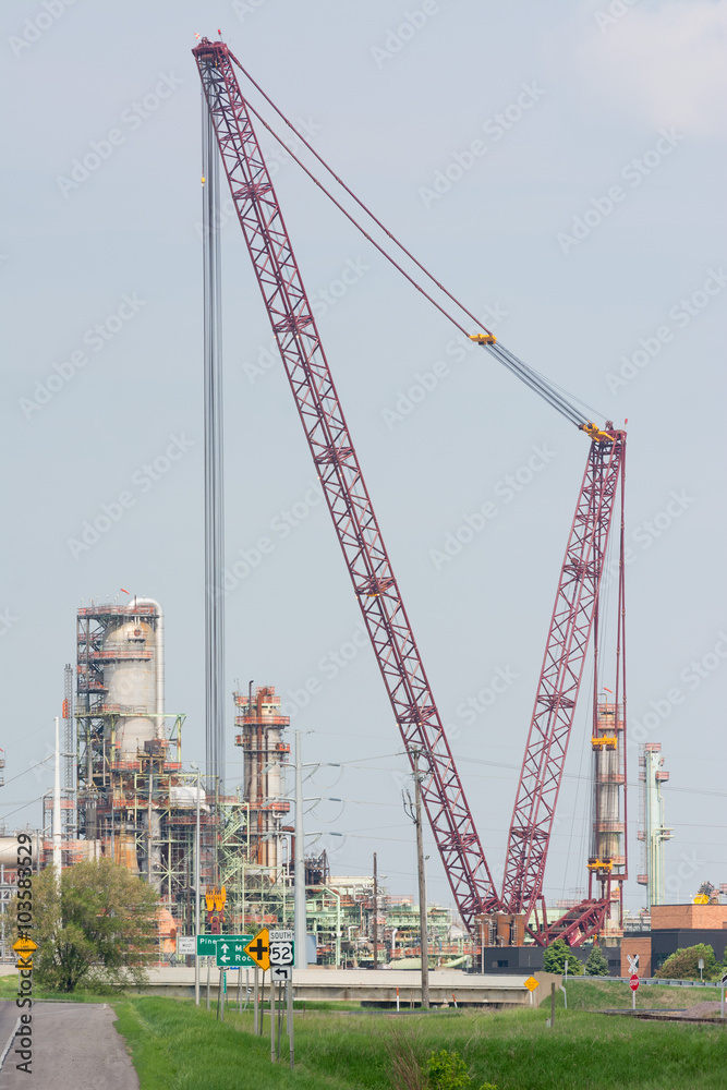 Super Large Crane working on an Oil Field Refinery