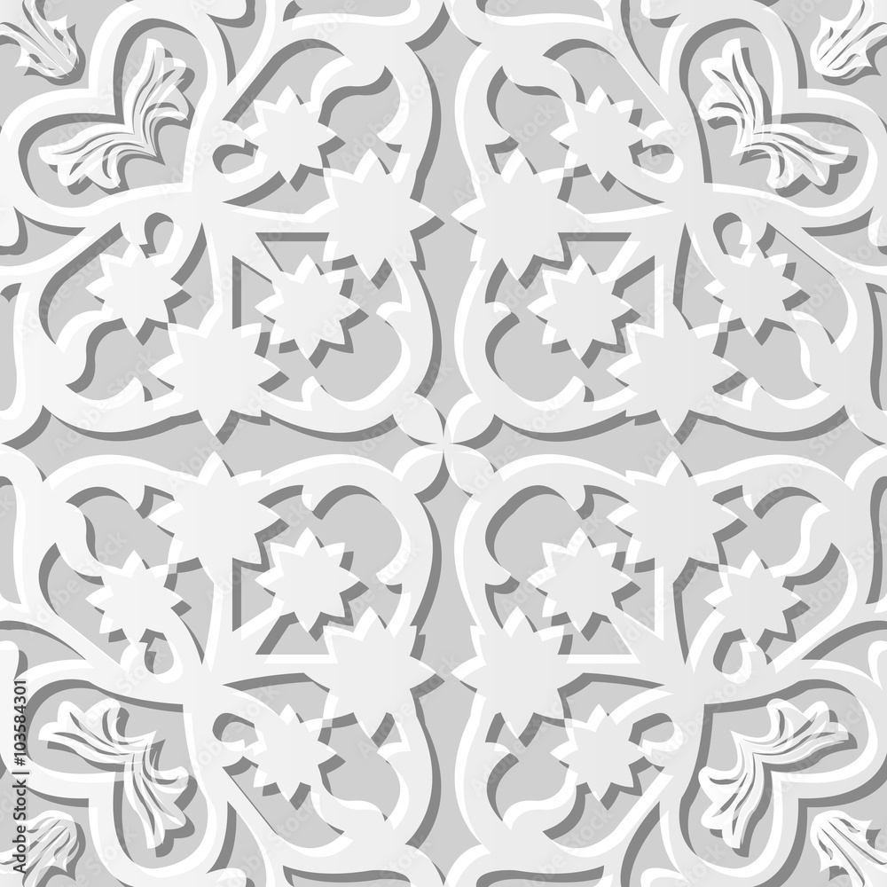 Vector damask seamless 3D paper art pattern background 087 Star Flower Kaleidoscope

