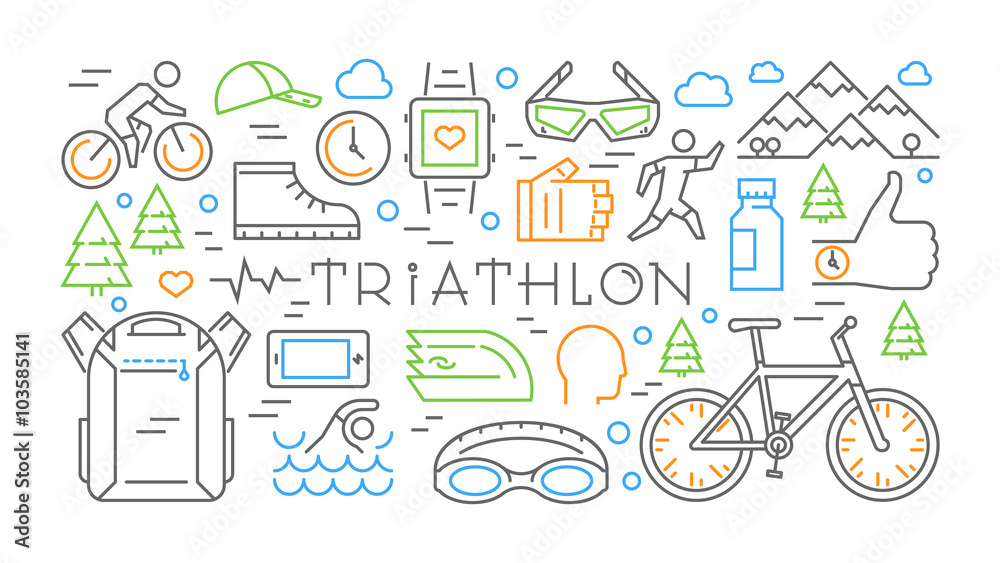 Colored horizontal line banner triathlon. Vector sport concept.