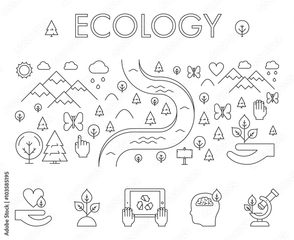 Vector line design concept web banner for ecology.