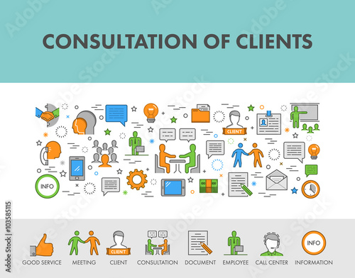 Linear design concept web banner for consultation of clients.