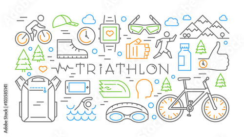 Colored horizontal line banner triathlon. Vector sport concept.