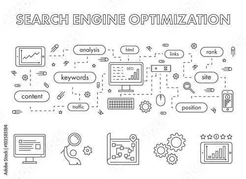 Vector line design concept web banner for search engine optimiza