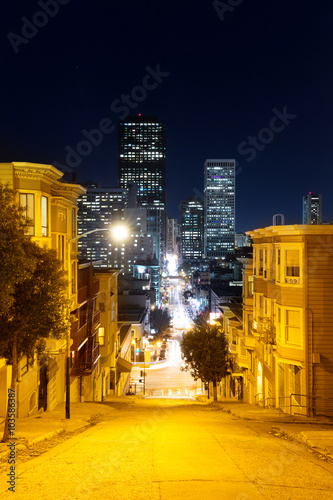 Photography night scene of city road in San Francisco