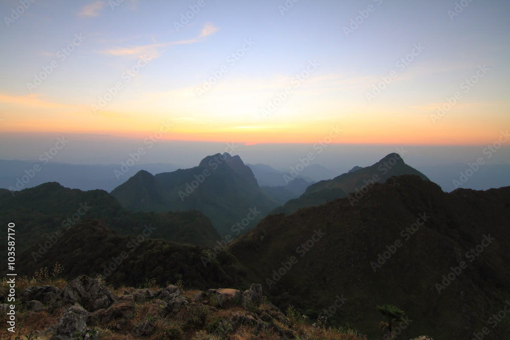 High Mountain Range Landscape at Sunset / high mountain in sunset time
