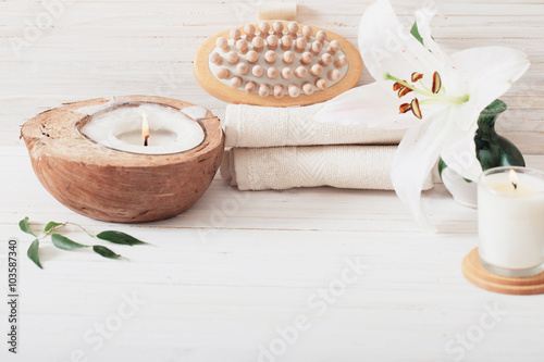 spa composition on white wooden background