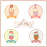Vector cupcakes logo and label for bakery cafe shop.