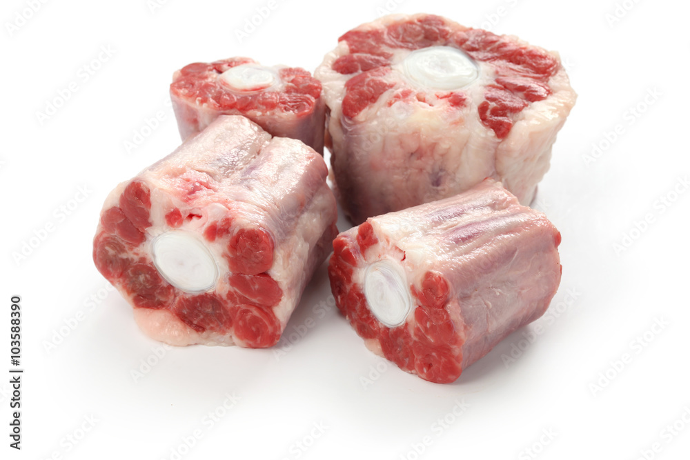 fresh raw oxtail isolated on white background