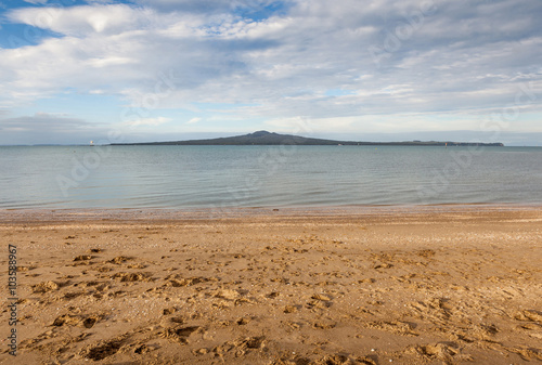 Mission bay view with Rangitoto island background, Auckland, New