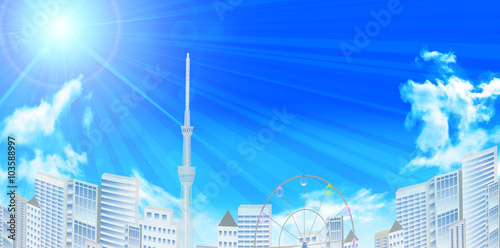 東京　街並み　空　背景