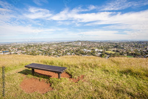 Bench seat from top of Moun Eden for looking over Auckland's c