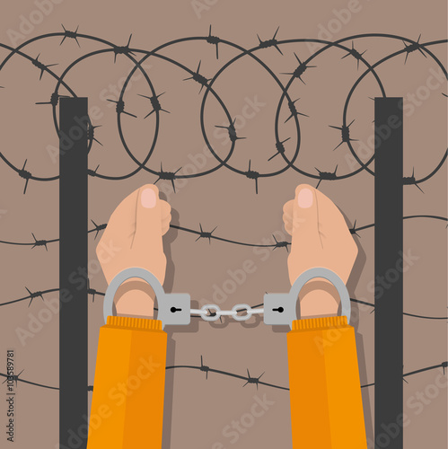 Handcuffs on hands. flat style
