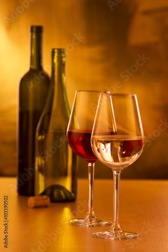 Glasses of red and white wine