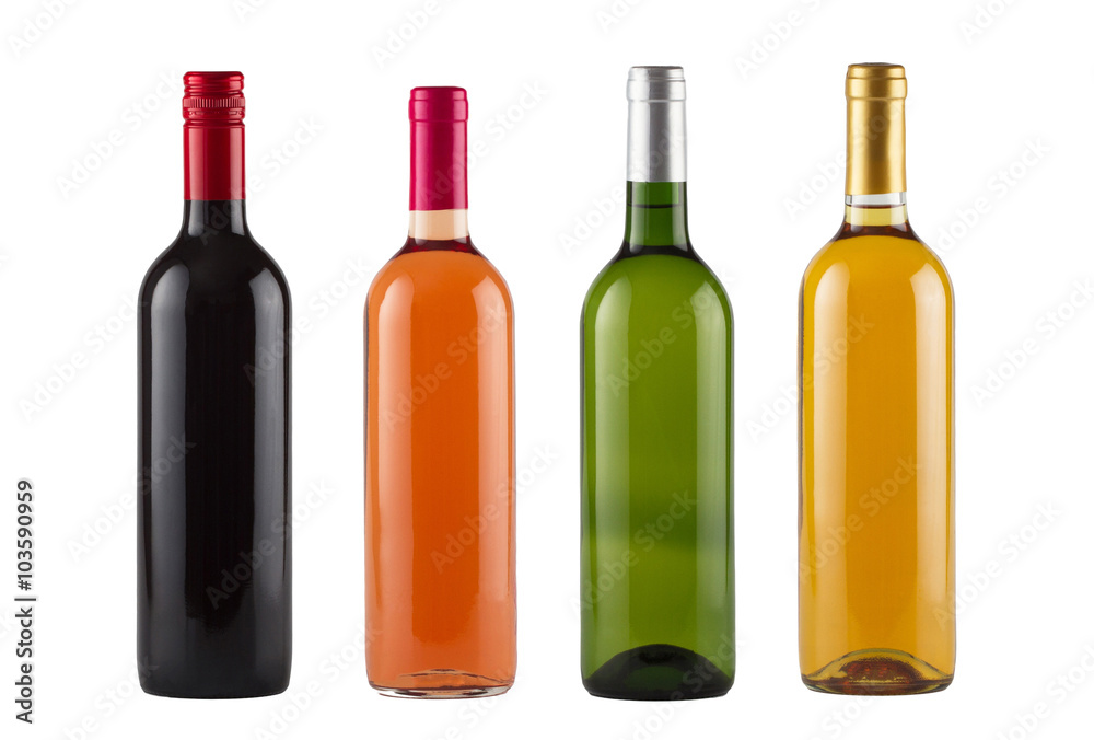 Set of red, rose and white wine bottles Set of red, rose and white wine bottles