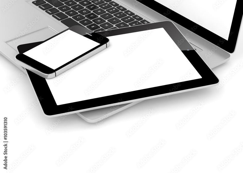 Laptop, phone and tablet pc.