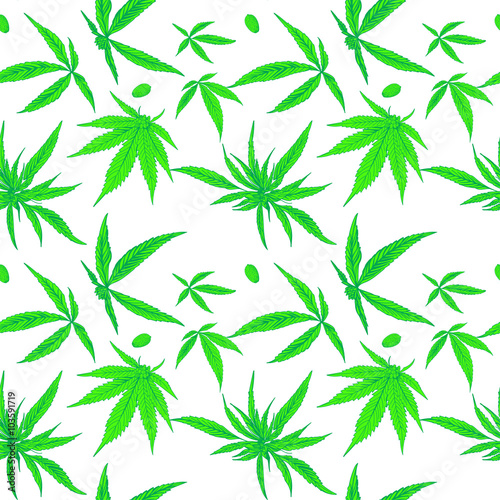 Seamless pattern, hemp, marijuana