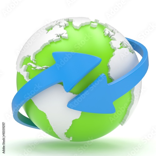 Arrows and Earth globe. 3d render