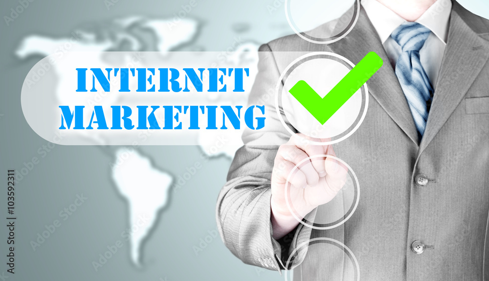 business man pressing checkbox internet marketing business man pressing checkbox internet marketing