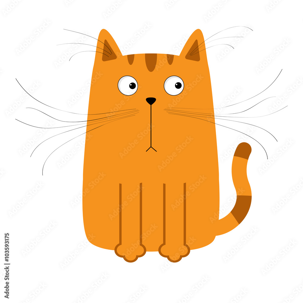 Cute red orange cartoon cat. Big mustache whisker. Funny character. Flat design. White background. Isolated