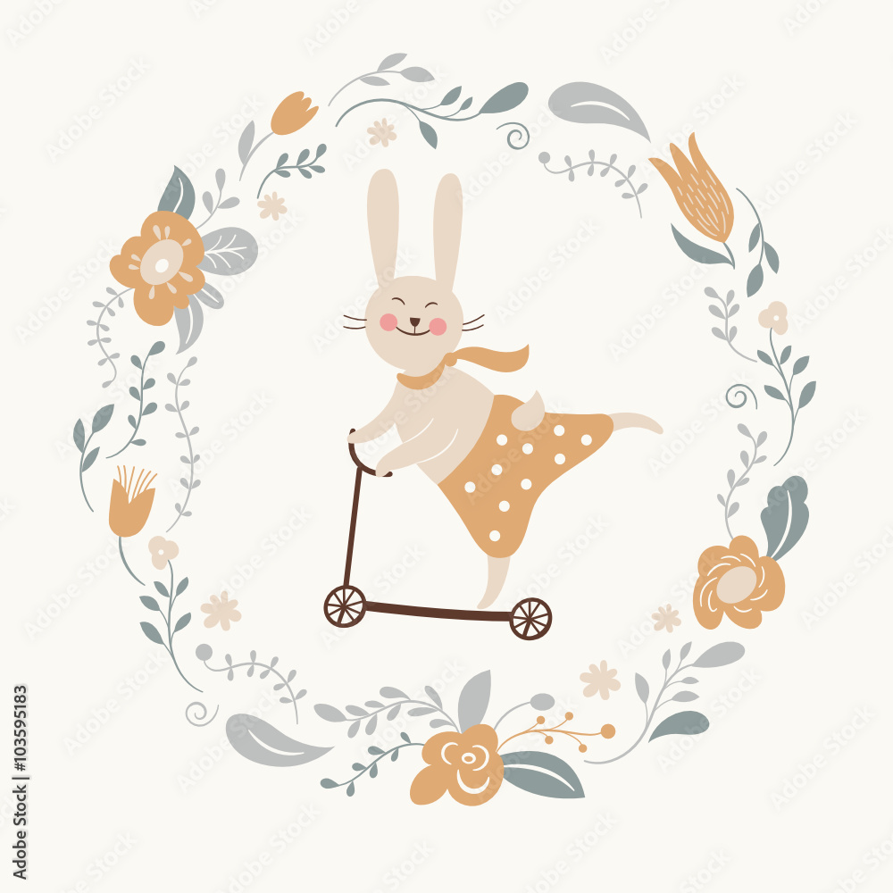 Obraz premium cute bunny rides by cycle 