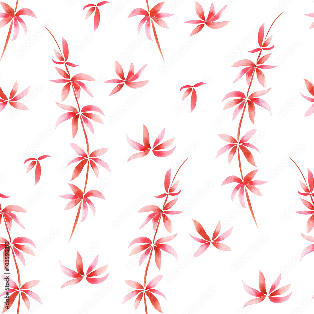 A seamless pattern with the watercolor red branches, hand-drawn on a white background, wedding, tender decoration A seamless pattern with the watercolor red branches, hand-drawn on a white background, wedding, tender decoration