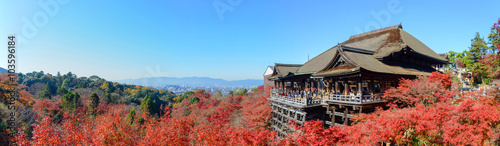 Kyoto, Japan - December 8, 2015: Panorama of Kiyomizu-dera temple in autumn season photo