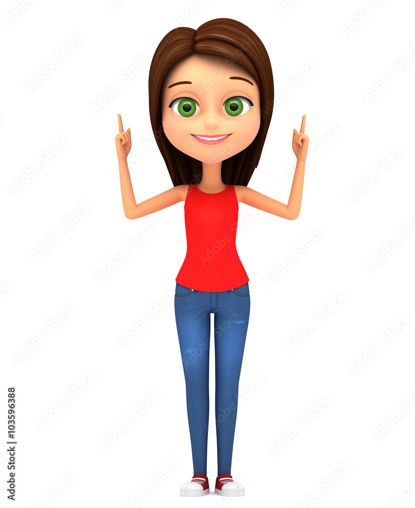 Happy little girl on a white background. 3D Illustration for adv