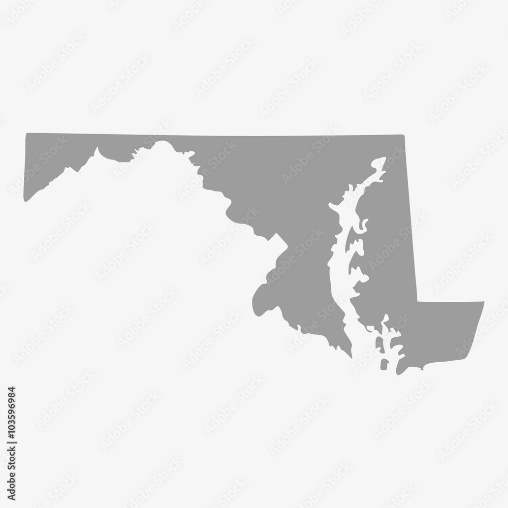 Map of Maryland State in gray on a white background - obrazy, fototapety, plakaty 