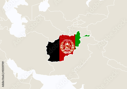 Asia with highlighted Afghanistan map.