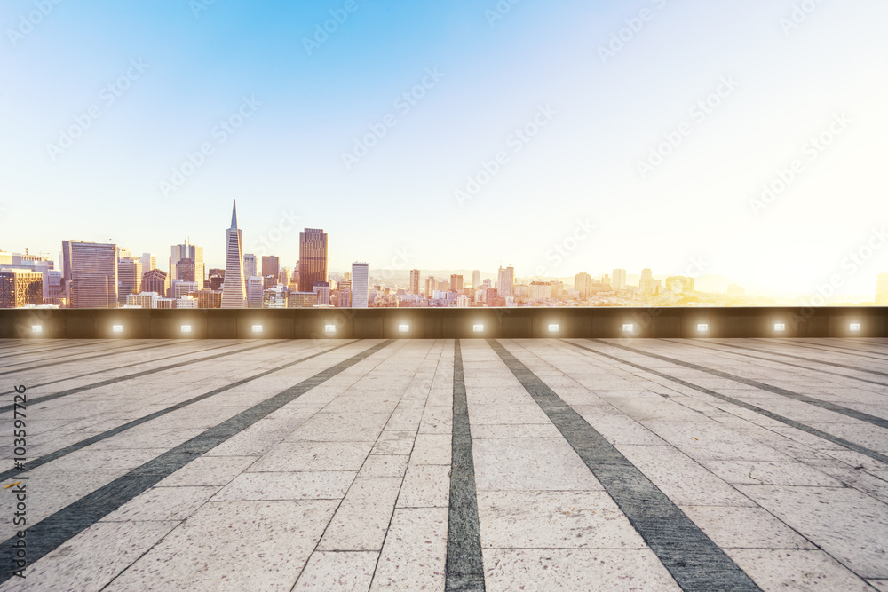 empty floor with cityscape of San Francisco empty floor with cityscape of San Francisco